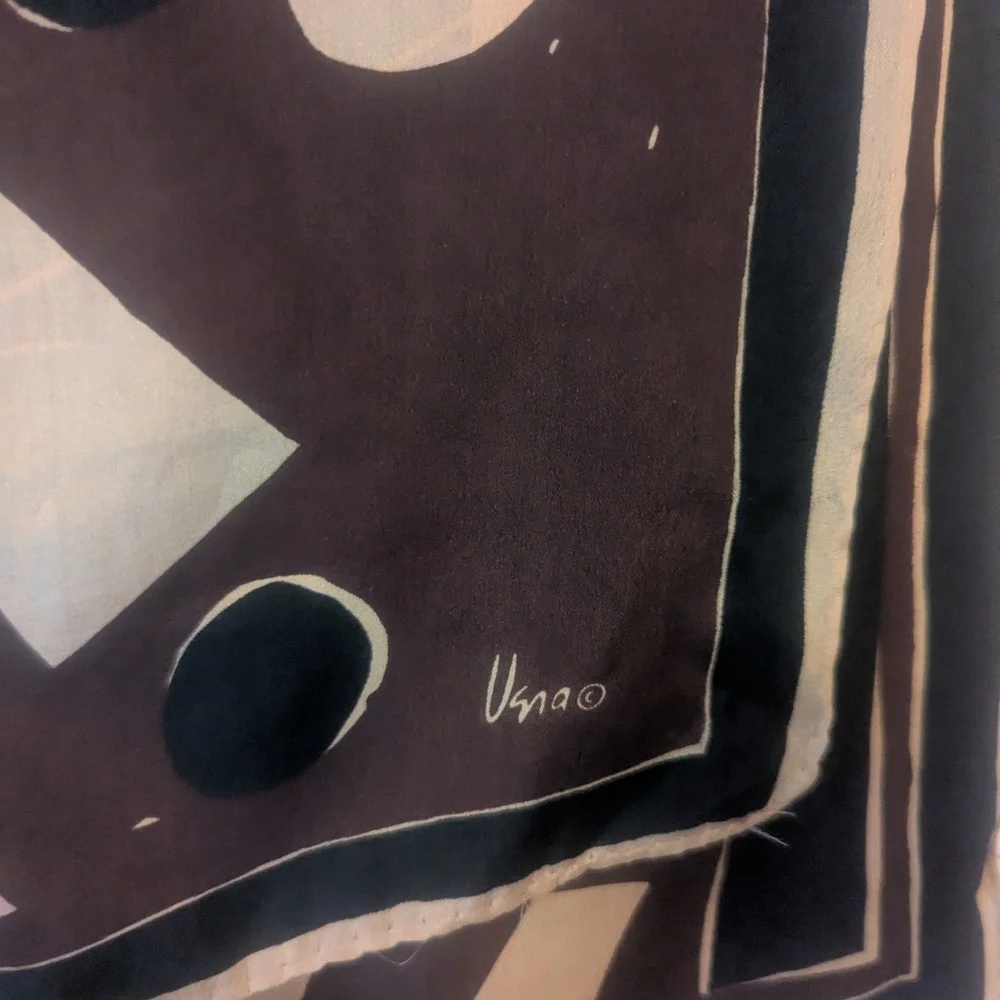 Vera Vintage Silk Scarf Skinny Brown Black Cream Patterned 1970's